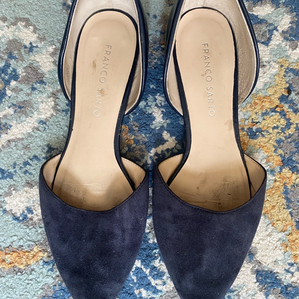 Franco Sarto Women's Navy Suede D’Orsay Flats, size 7